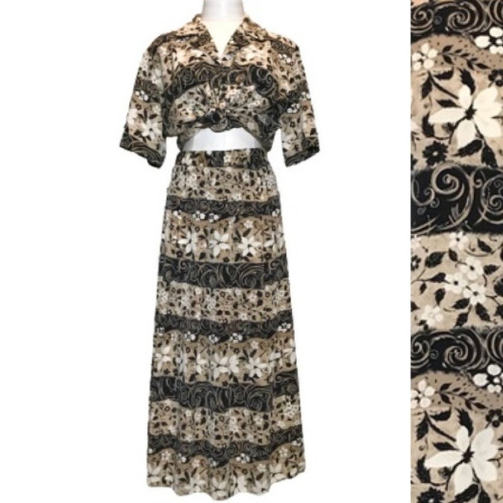 Vintage KORET Floral Pattern 2 Piece Skirt and Top